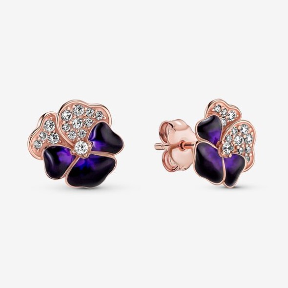 Deep Purple Pansy Flower Stud Cercei Pandora România